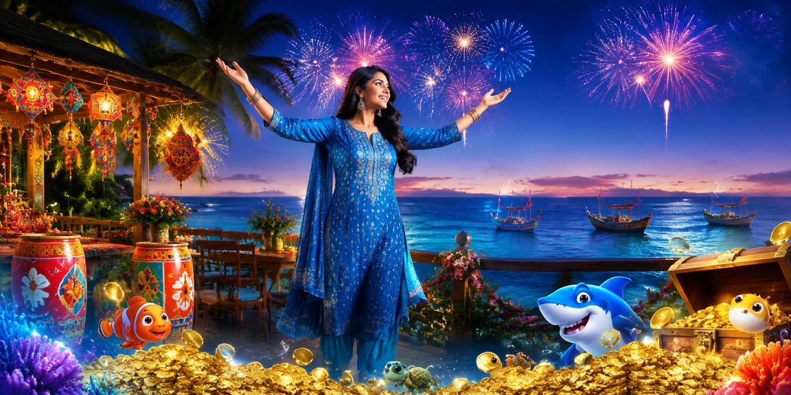 সেন্ট মার্টিনে সালোয়ার কামিজে ফিশিং গেম খেলছেন একজন তরুণী